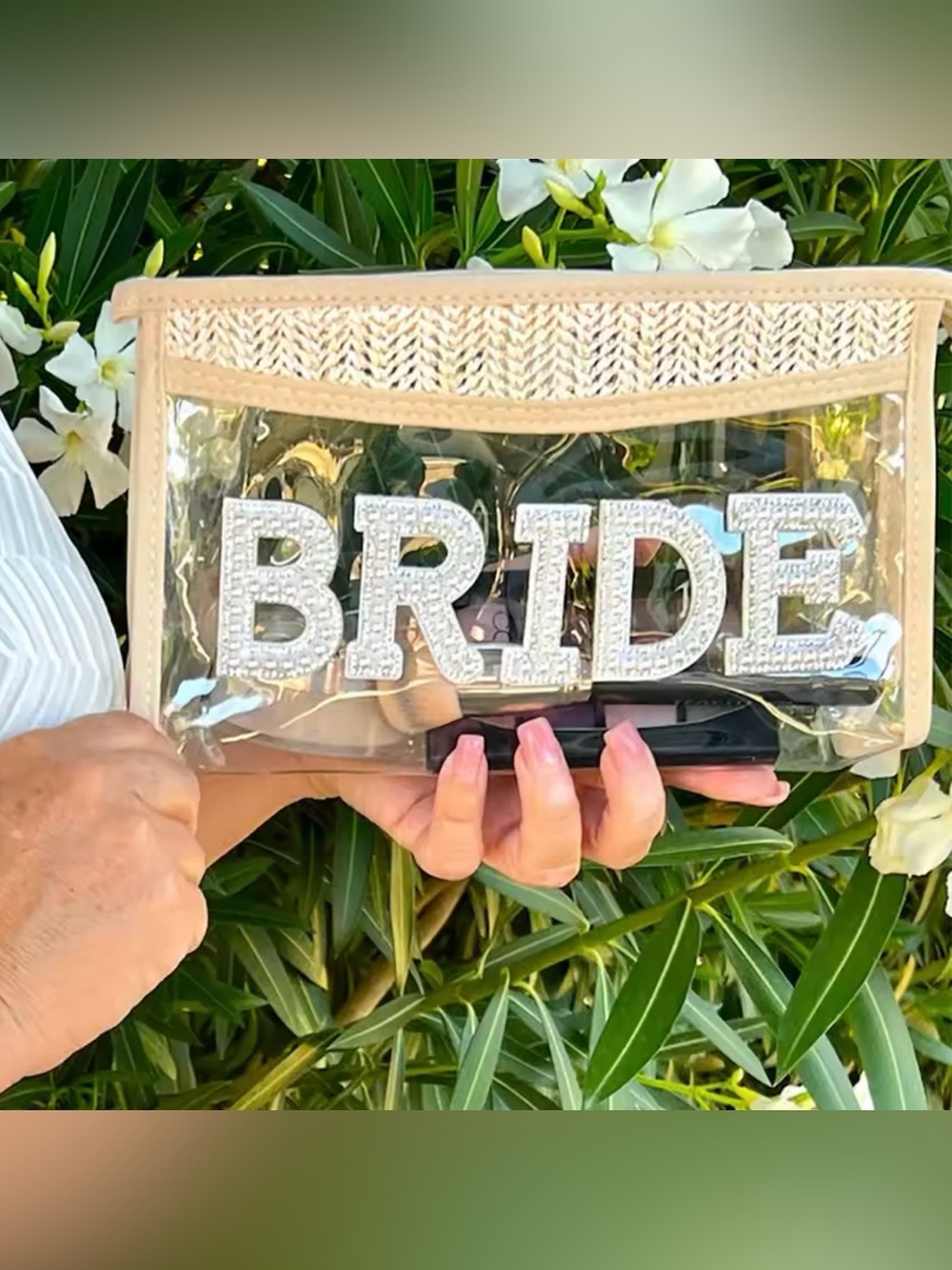 New Bride Clear Cosmetic Bag with Beige Trim